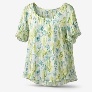 Torrid | Size 1 Cactus Print Flutter Sleeve Blouse Button Back Detail